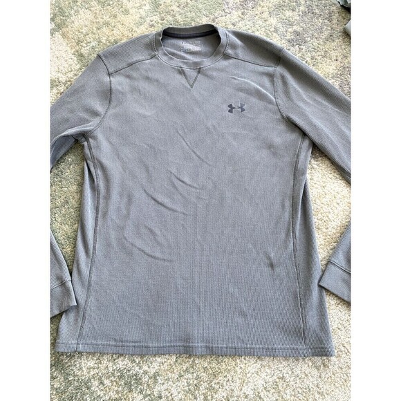 Men's Under Armour Cold Gear Long Sleeve Waffle Knit Thermal Shirt Sz L Gray - Picture 1 of 7